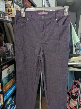 Gloria Vanderbilt Dark Purple Amanda Jeans w/ Paisley Pattern Size 10
